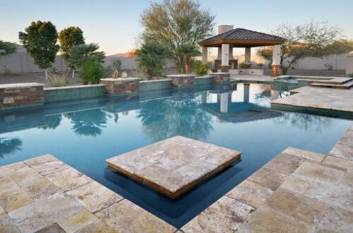 antique travertine unfilled and tumbled pavers and pool coping tiles