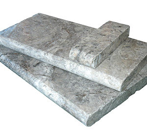 silver travertine unfilled and tumbled bullnose pool coping