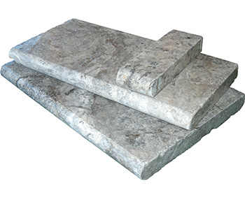 silver travertine unfilled and tumbled bullnose pool coping