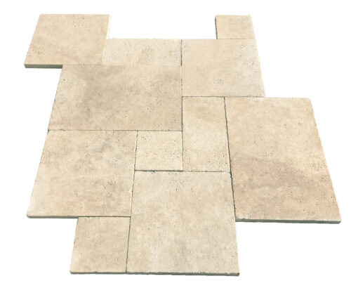 ivory premium french pattern unfilled and tumbled pavers