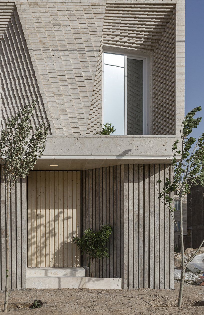 Front door of this travertine tiled house in Tehran, Iran.