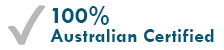 100% Australian certified written in text with a tick.